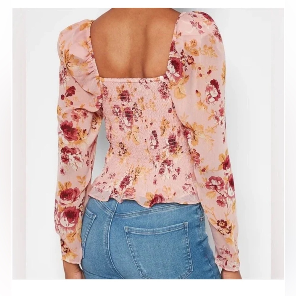 Express - Floral Pink Smocked Women's Top - Picture 3 of 8